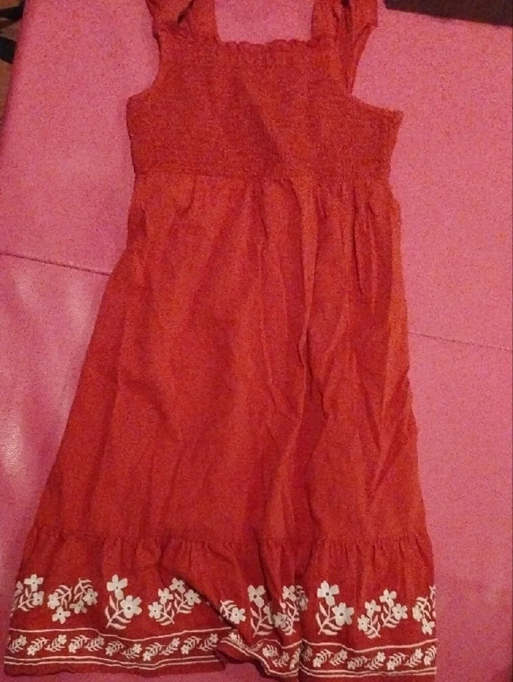 Old Navy Red Girls Smocked Sundress with White Floral Trim